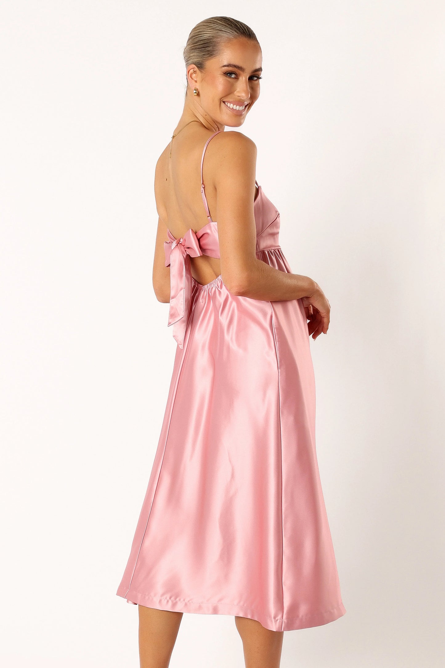 Teagan Bow Back Midi Dress Soft Pink