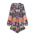 Boho Midnight Garden Floral Long Sleeve Romper
