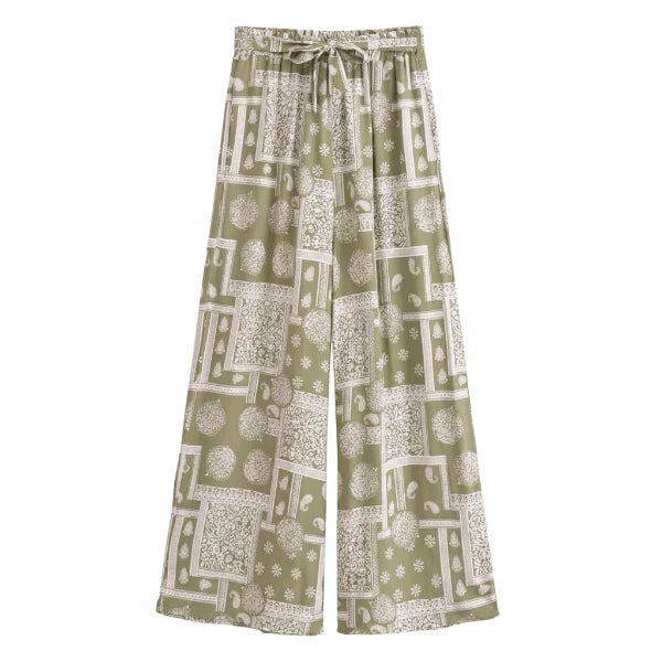 Olive Mosaic Boho Wide Leg Pants