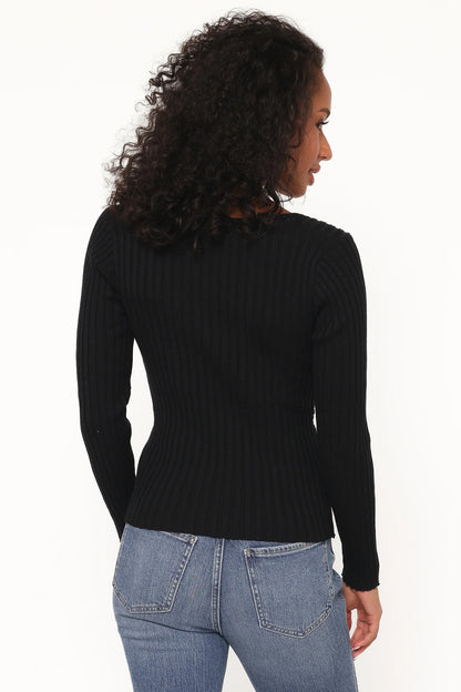 Demi Twist Detail Knit Top Black