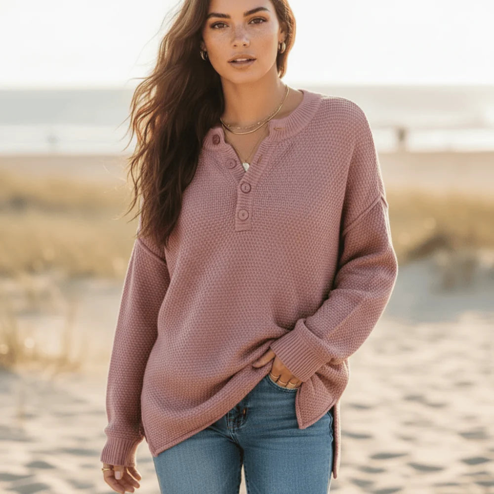 Bohemian Long Sleeve Henley Knit Sweater
