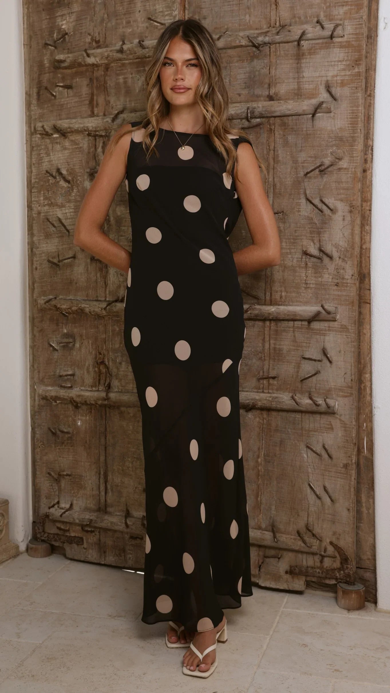 Beverly Maxi Dress Black Cream Polka Dot