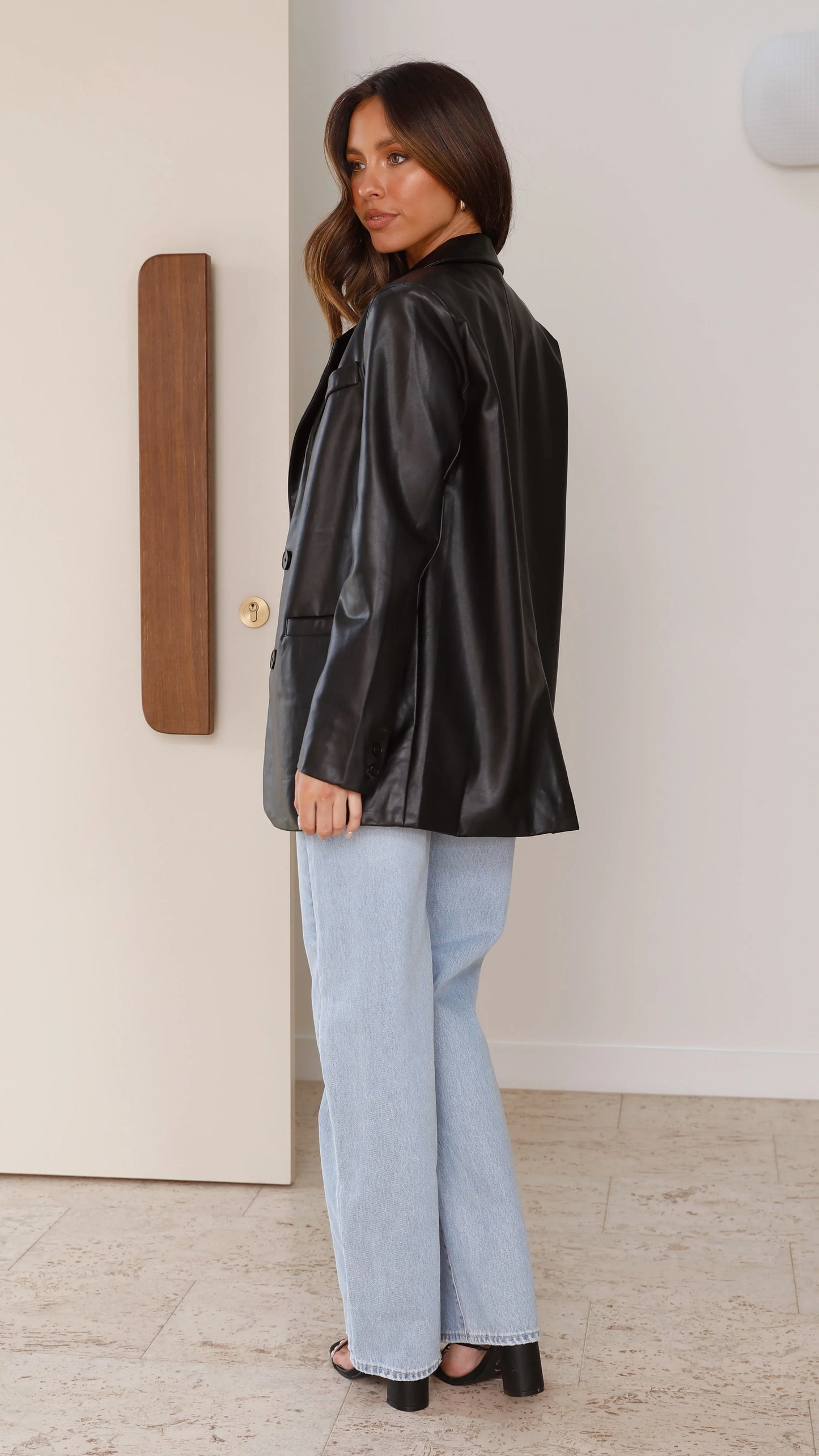 Belinda Leather Blazer Black
