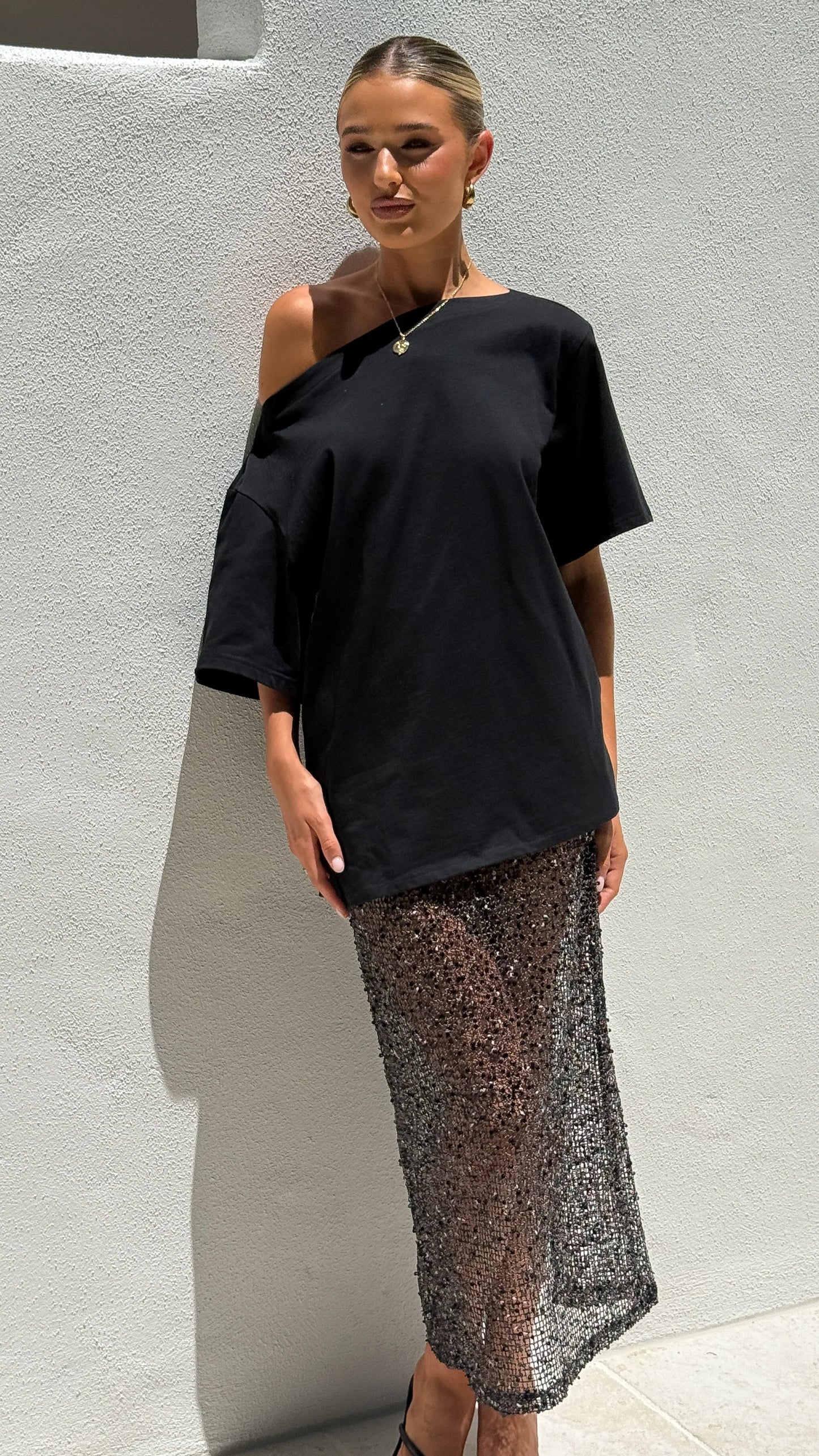 Verlo Sequins Maxi Skirt Black