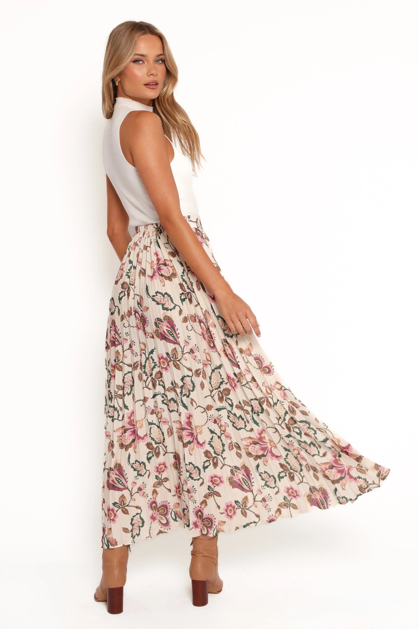 Michael Pleated Midi Skirt Paisley Floral