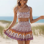 Pink Floral Crop Top Mini Skirt Set