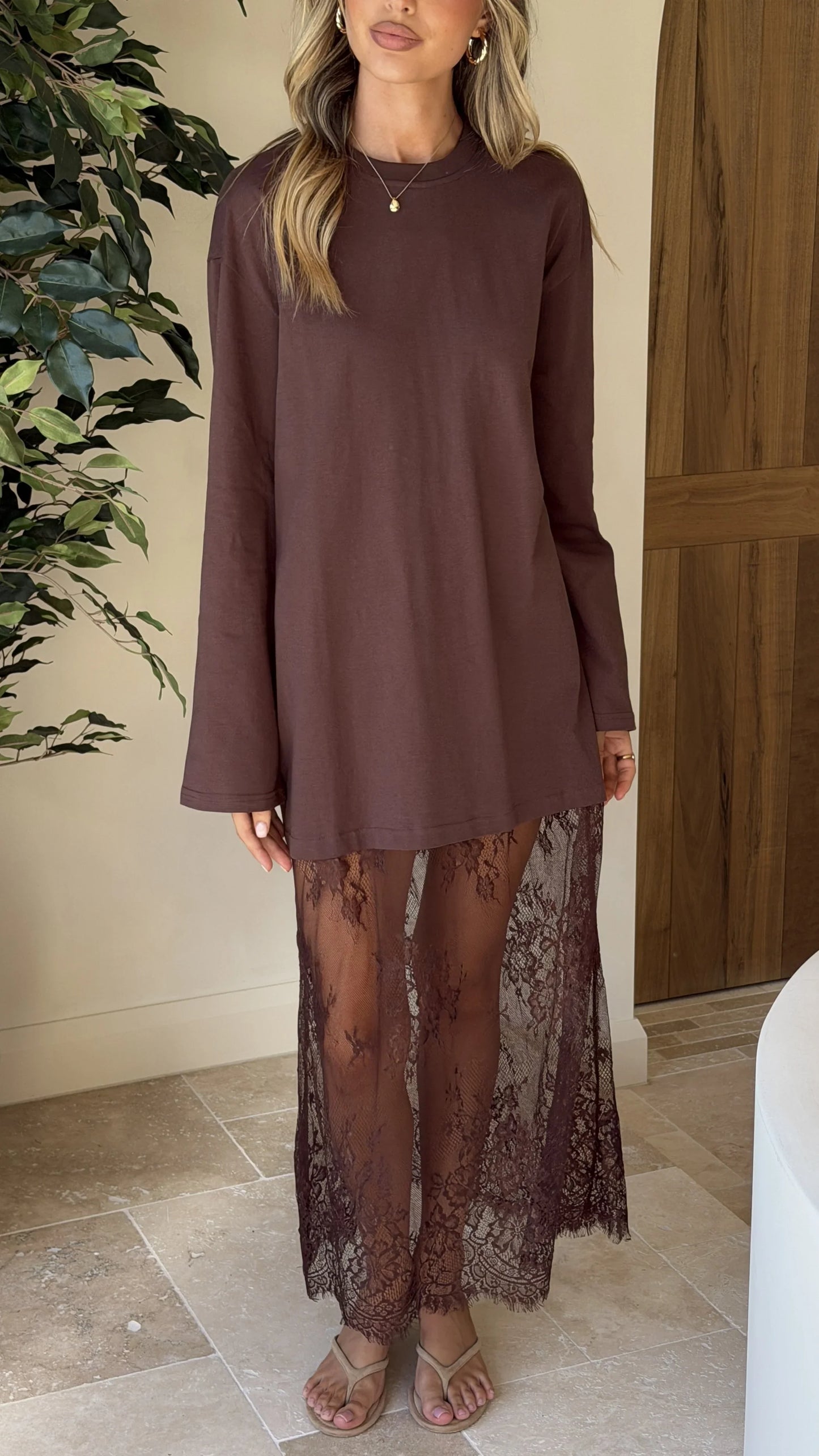Kailey Lace Maxi Dress Brown