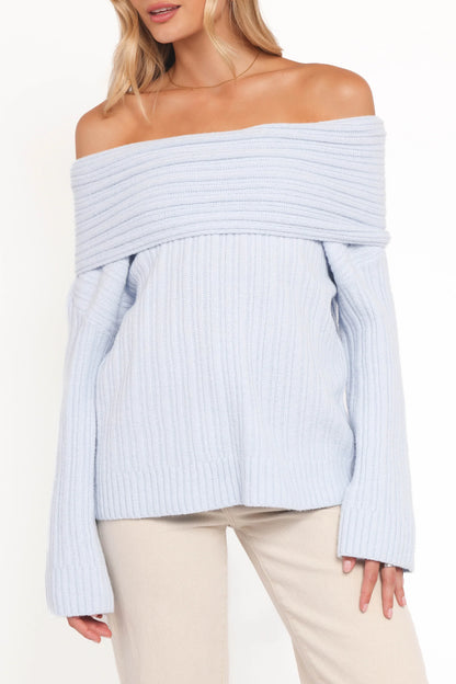 Kenny Off Shoulder Knit Sweater Pale Blue