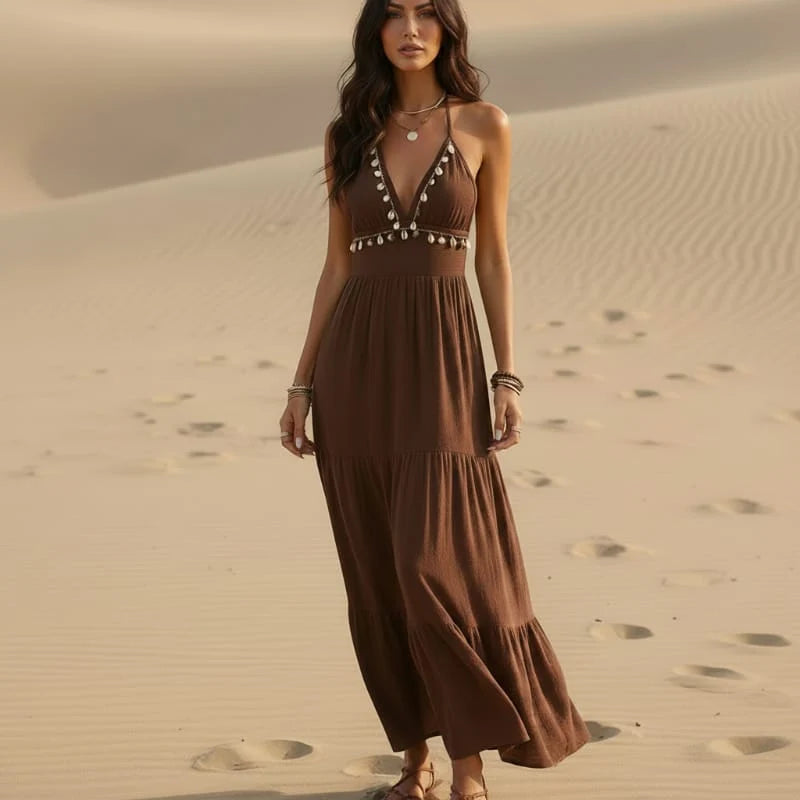 Boho Halter Open Back Maxi Dress