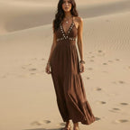 Boho Halter Open Back Maxi Dress
