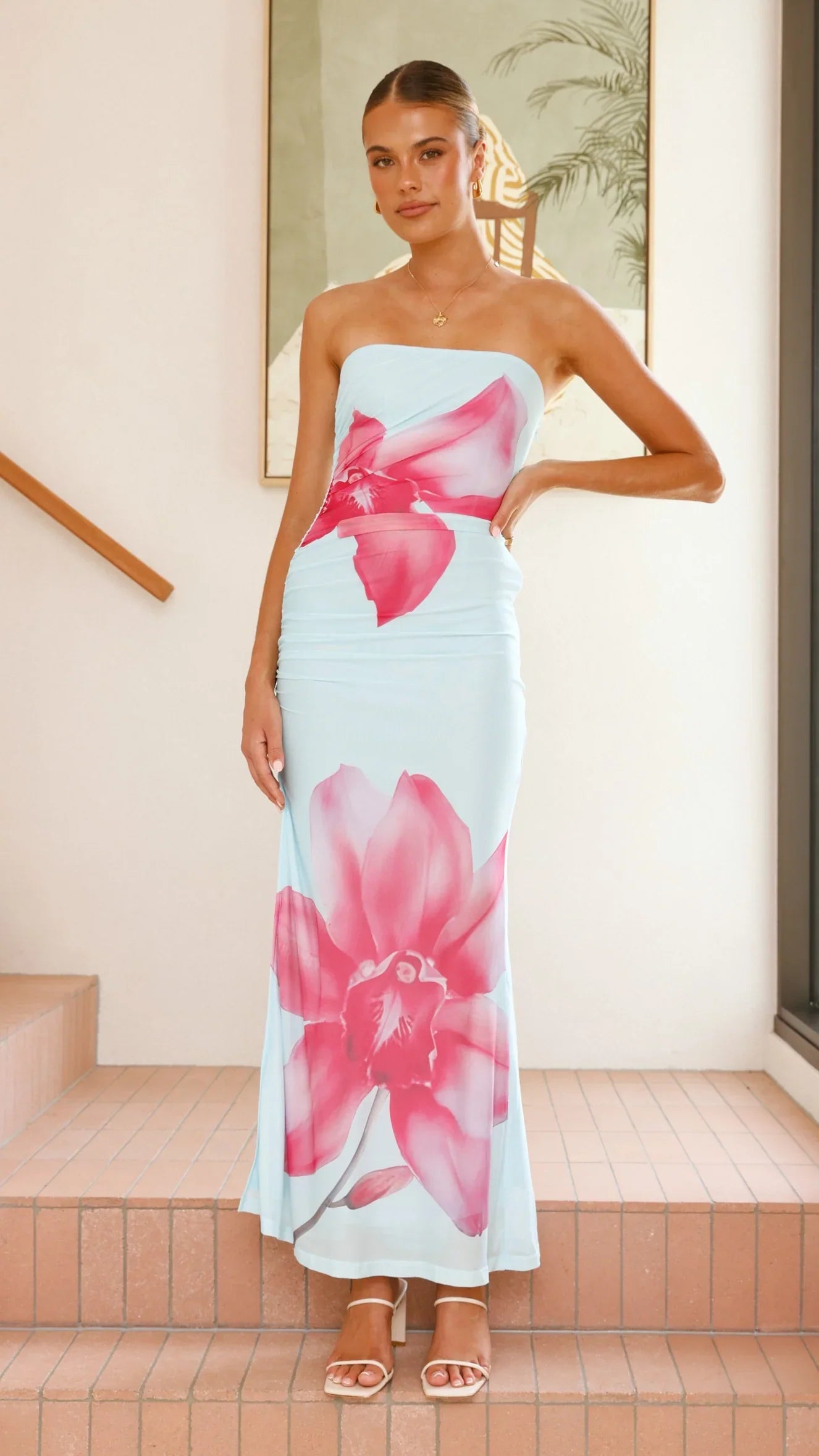 Brittani Strapless Maxi Dress Blue Pink