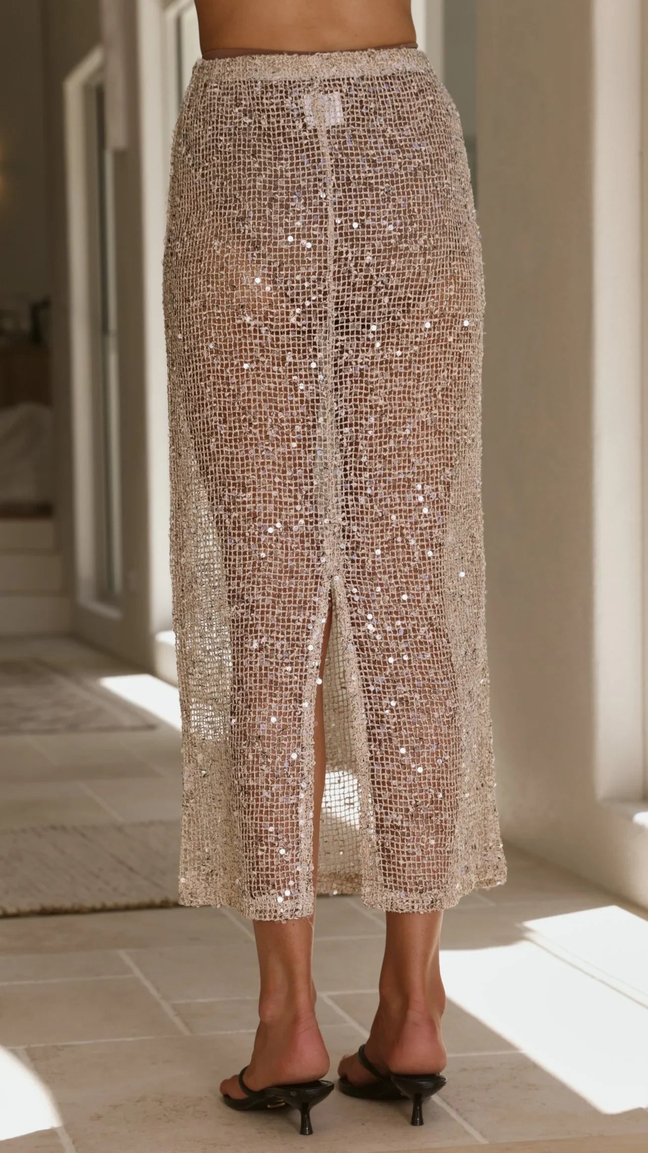 Verlo Sequins Maxi Skirt Beige