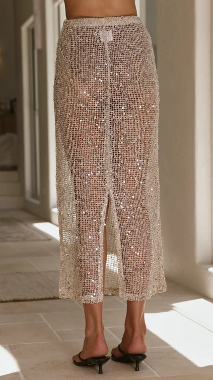 Verlo Sequins Maxi Skirt Beige