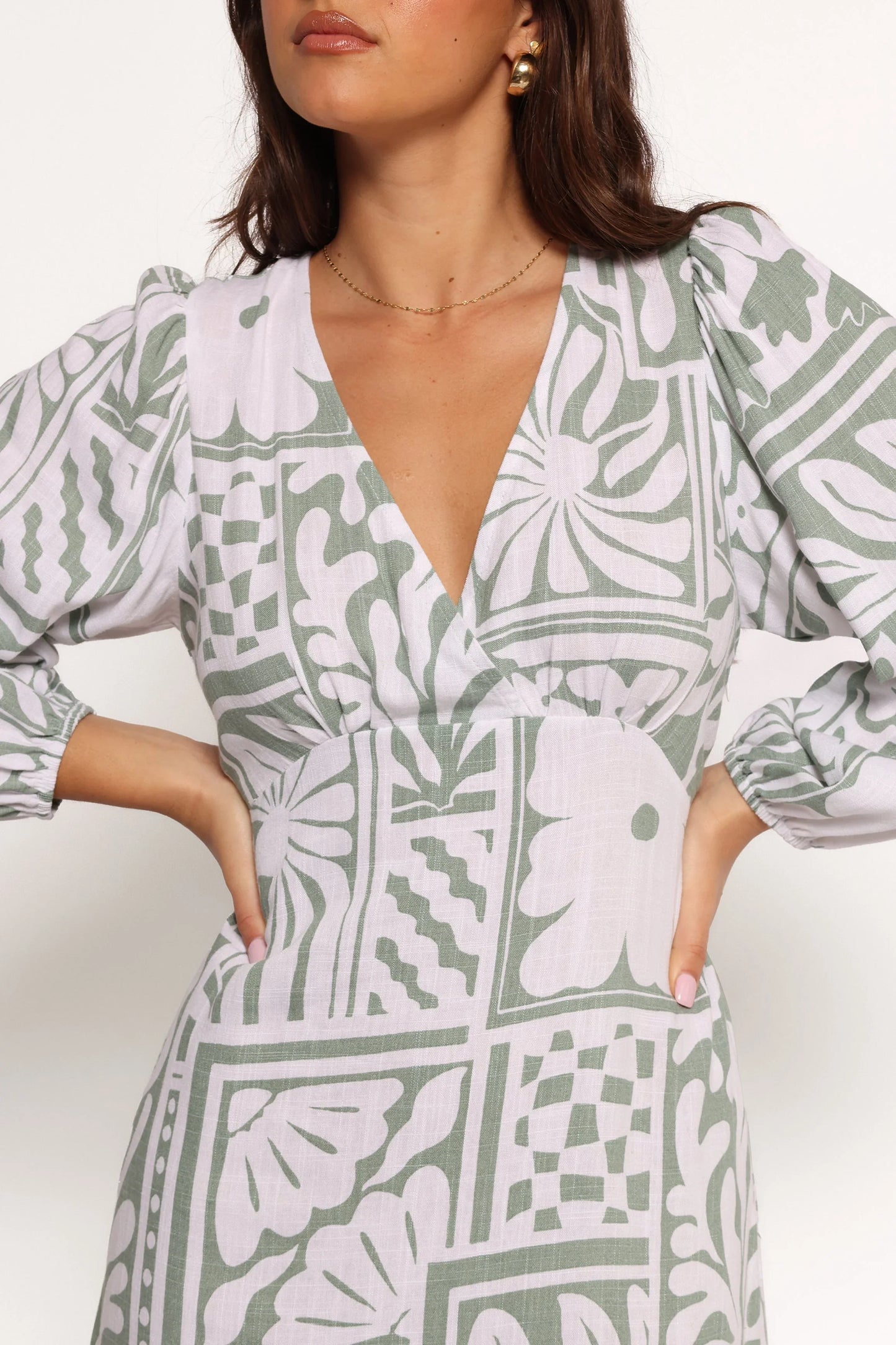 Kolby Long Sleeve Midi Dress Sage Print
