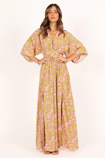 Fran Maxi Dress Green Pink