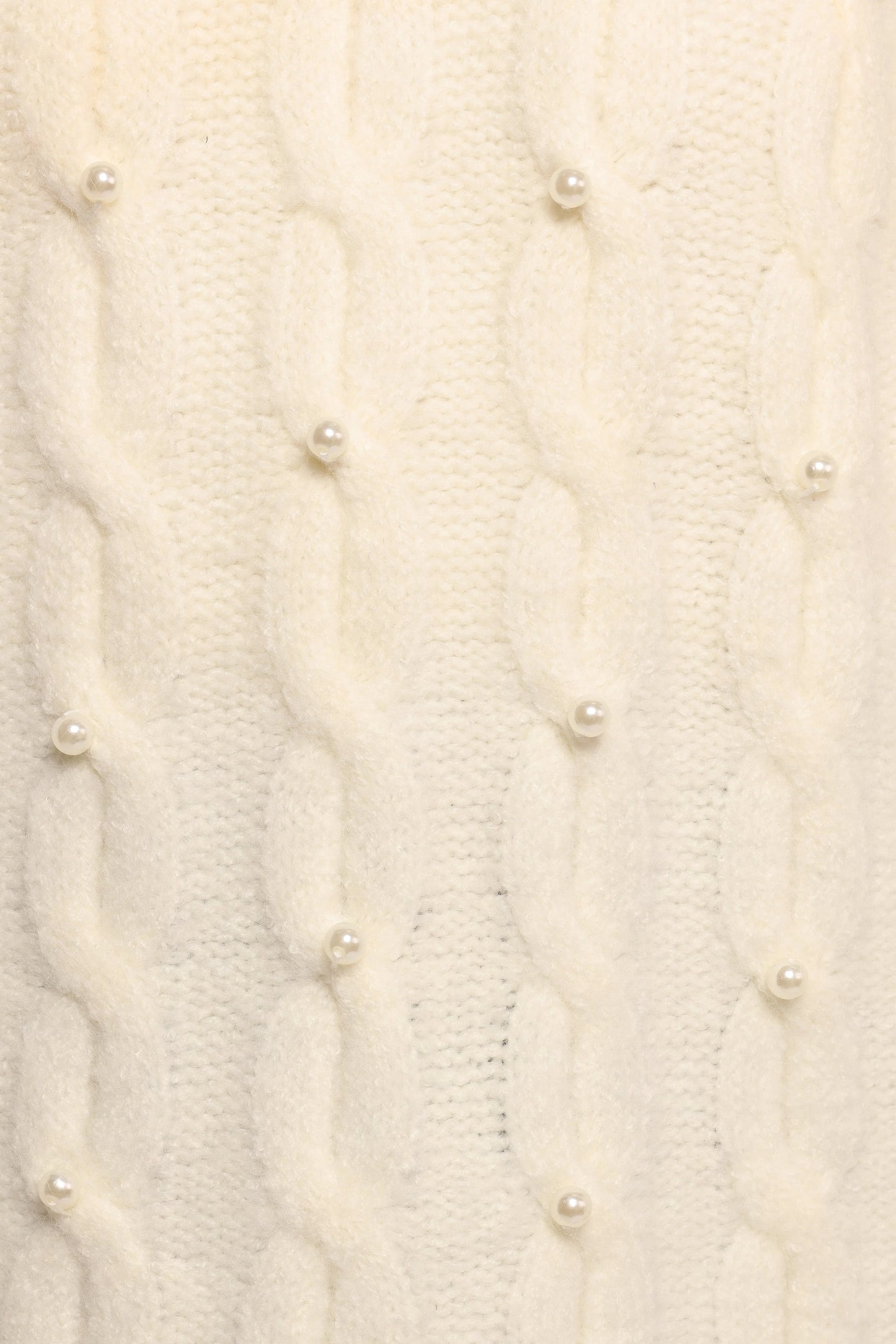 Kalai Cable Knit Pearl Detail Knit Sweater Cream