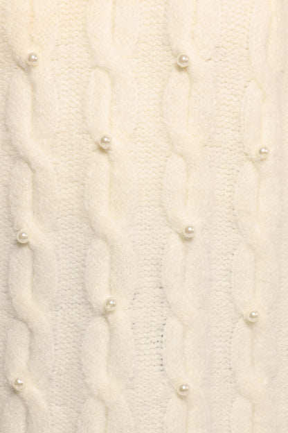 Kalai Cable Knit Pearl Detail Knit Sweater Cream