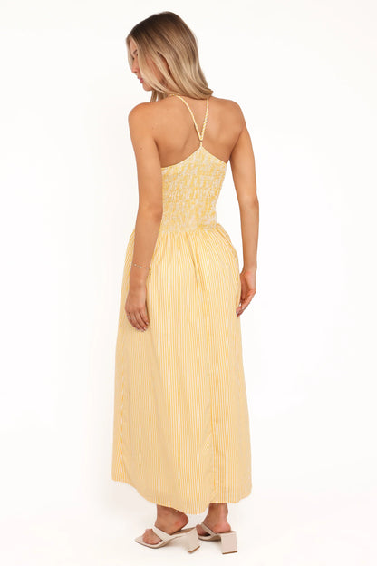 Aviva Smocked Midi Dress Mango Stripe