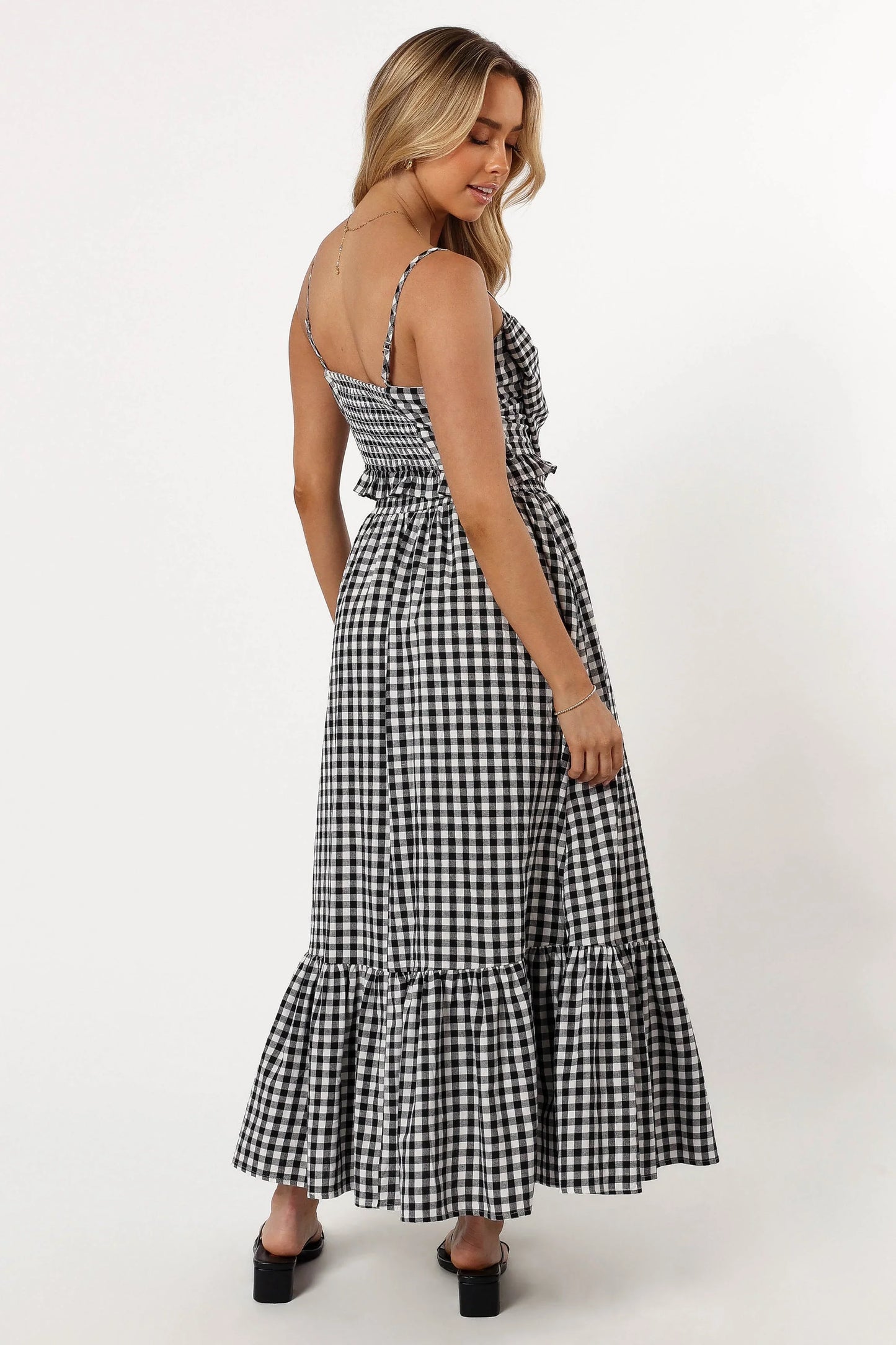 Bambi Tiered Midi Skirt Black Gingham