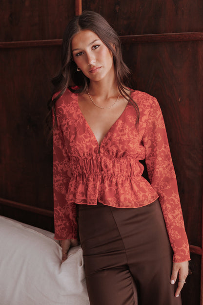 Monica Long Sleeve Top Red Roses