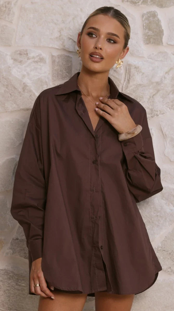 Rebekah Long Sleeve Button Up Shirt Chocolate