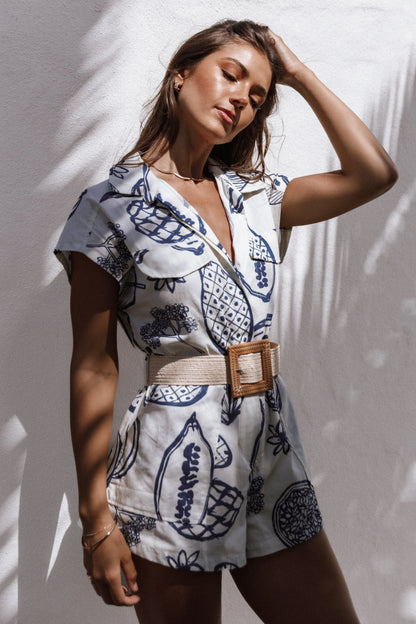 Georgina Tie Waist Romper Navy