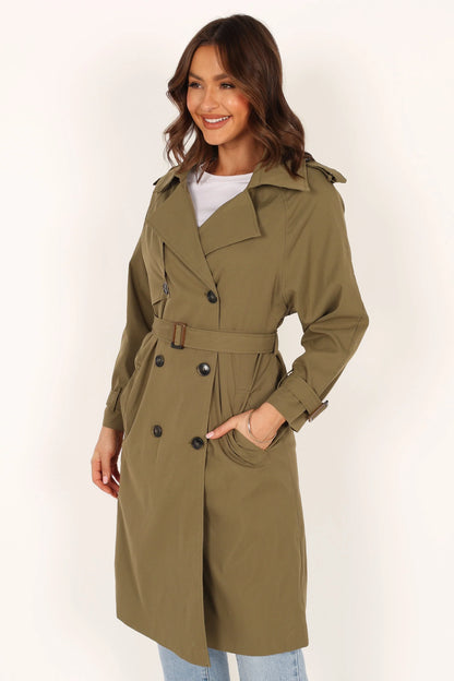 Trina Button Front Trench Coat Olive