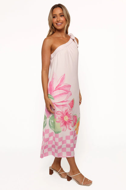 Reagan One Shoulder Midi Dress Pink