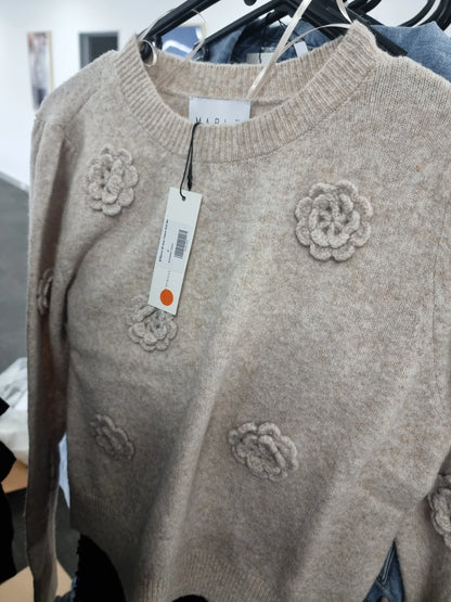 Wynne All Over Flower Knit Sweater Light Taupe