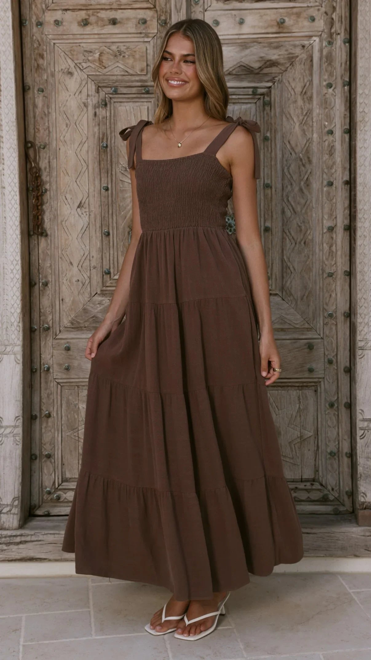 Carlina Tiered Maxi Dress Chocolate