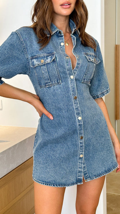 Raz Mini Dress Mid Denim