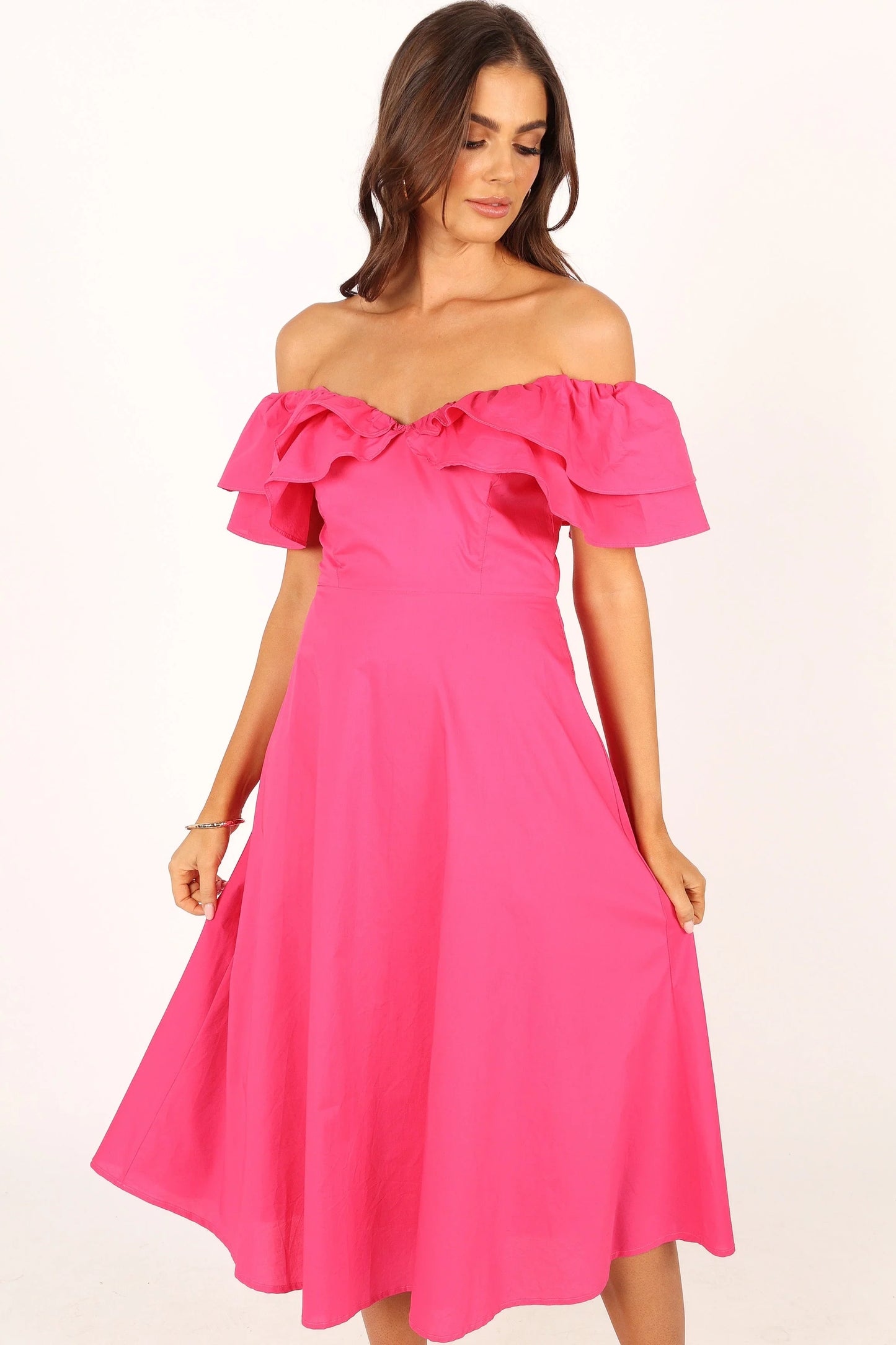 Cabo Frill Sleeve Midi Dress Magenta