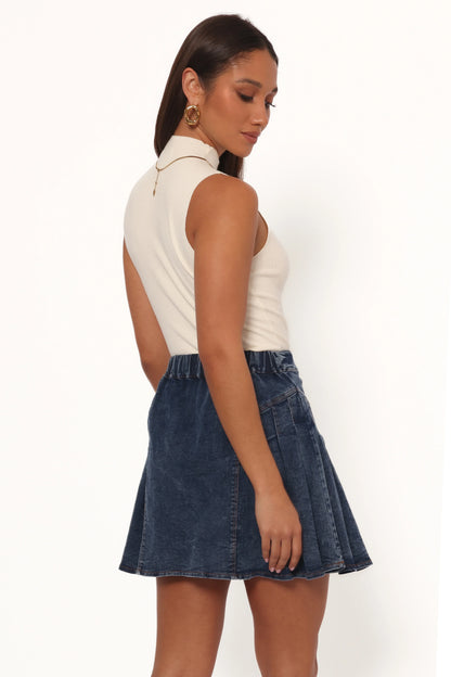 Alek Pleated Mini Skirt Mid Wash Denim