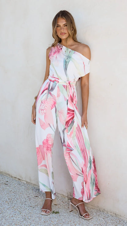 Oasis One Shoulder Jumpsuit Pink Floral