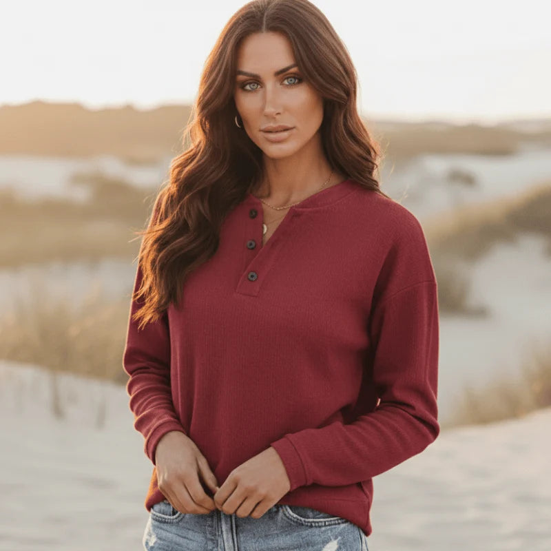Casual Long Sleeve Henley Top