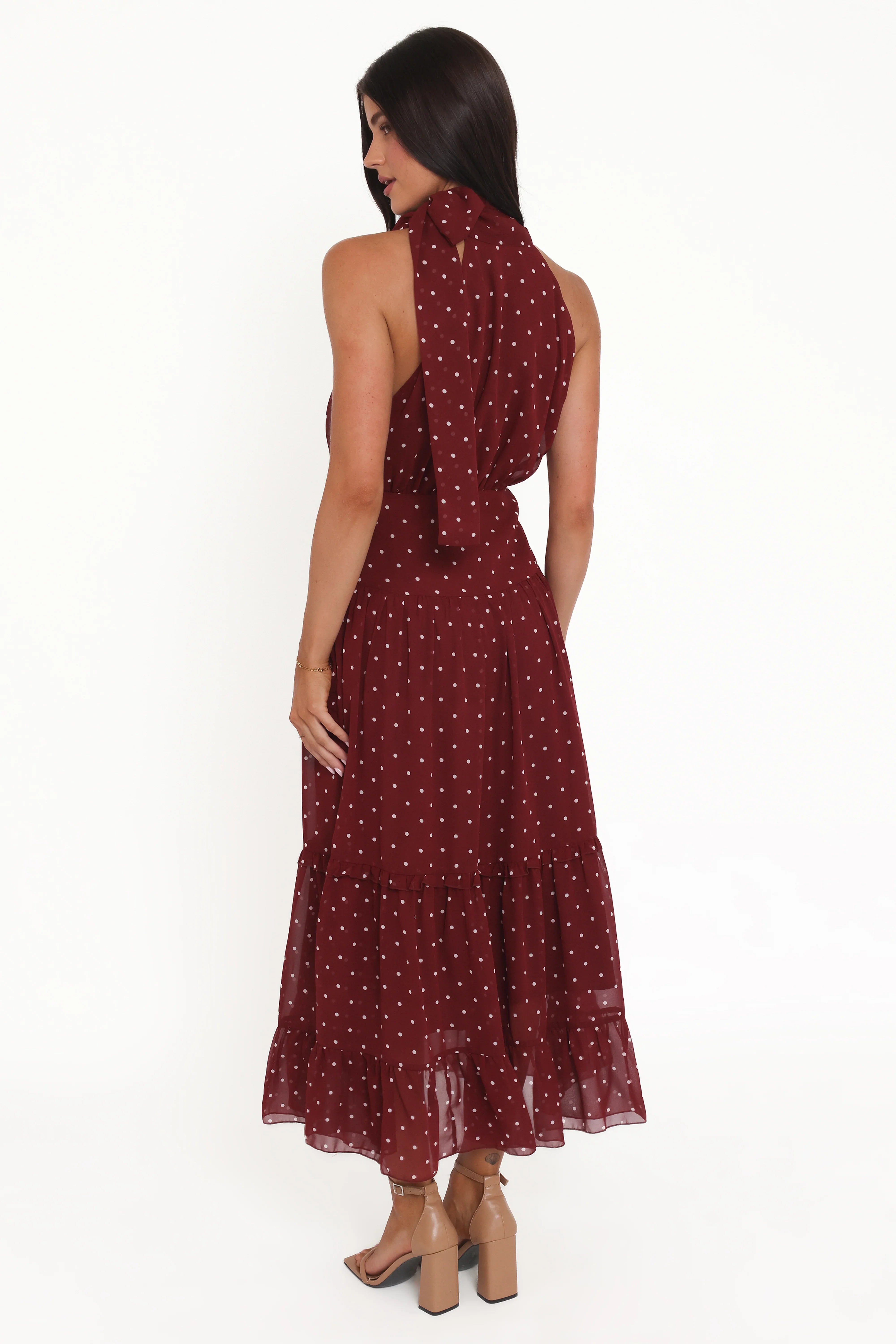 Leona Halterneck Maxi Dress Red Polka Dot