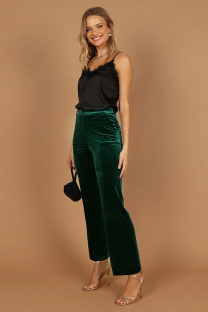 Darla Velvet Wide Leg Pants Hunter Green