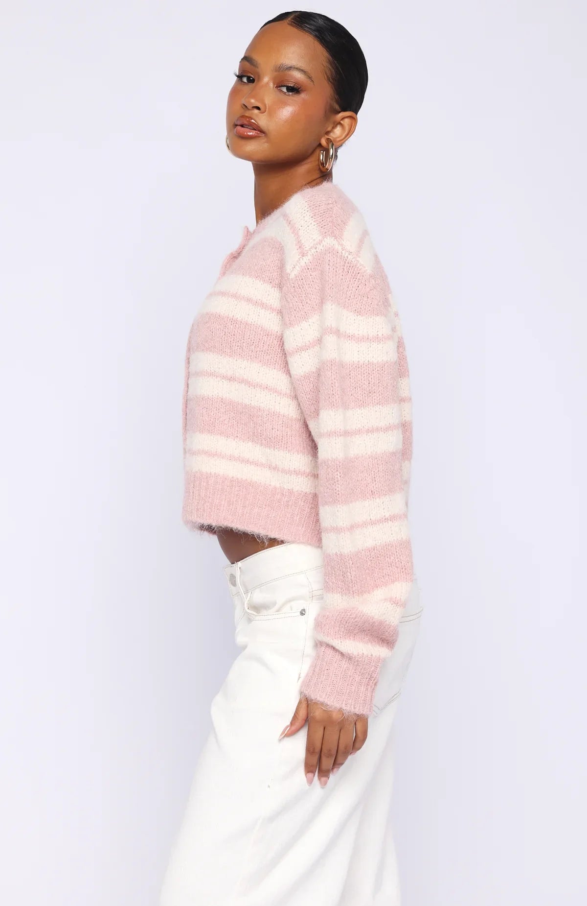 Ice Bae Stripe Knit Cardigan Strawberry Cream Stripe