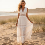 Boho Elegant White Lace Maxi Dress