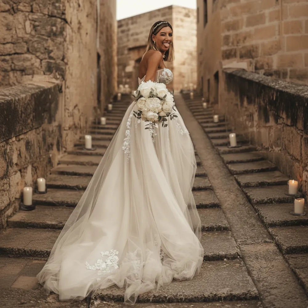 Boho Lace Off the Shoulder Wedding Dress