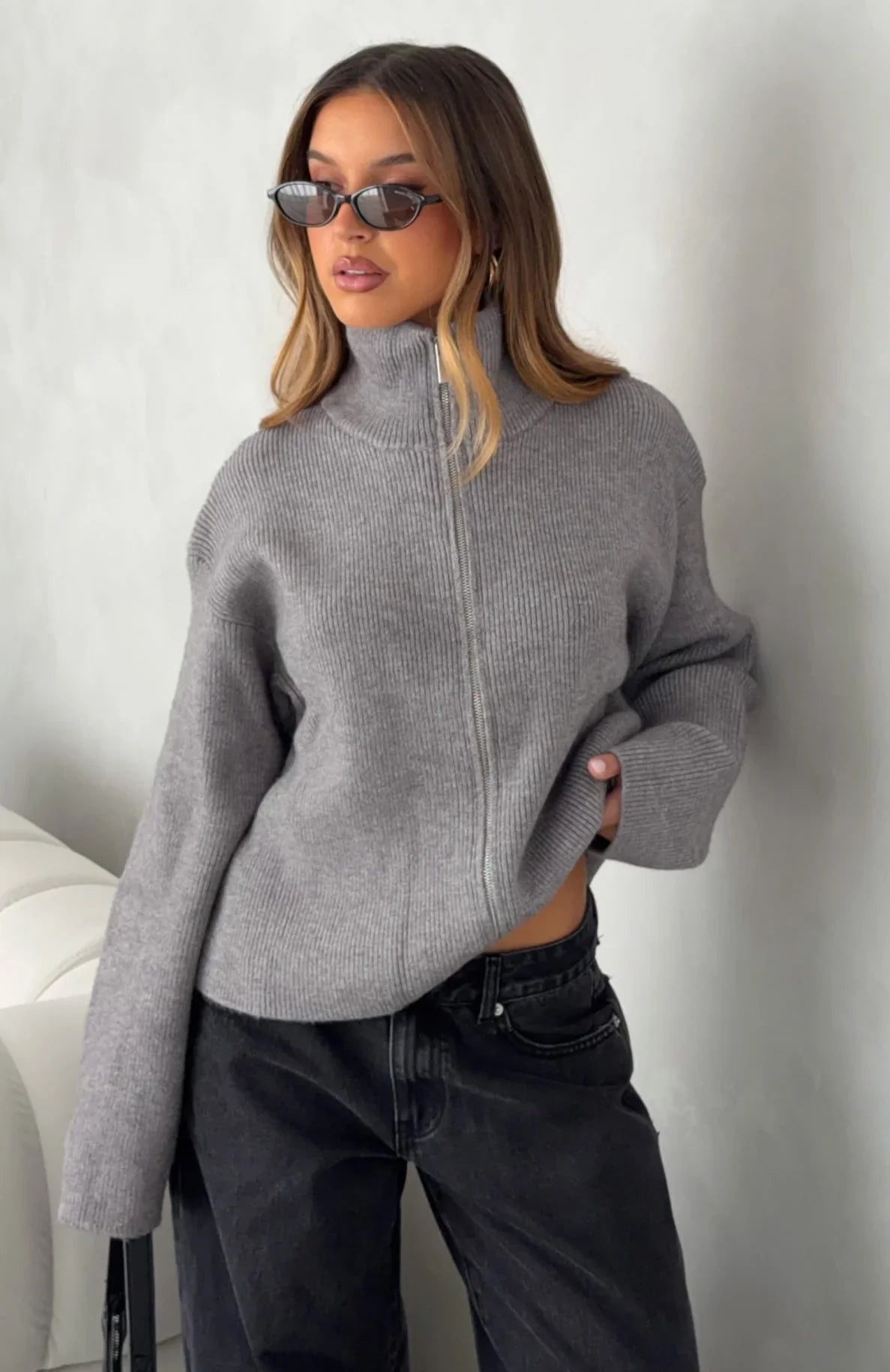 Violetta Zip Knit Cardigan Smokey Grey