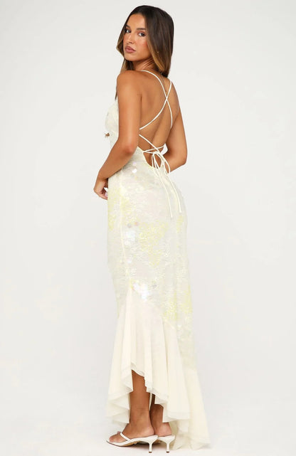 Seaside Darling Sequin Maxi Dress Lemon