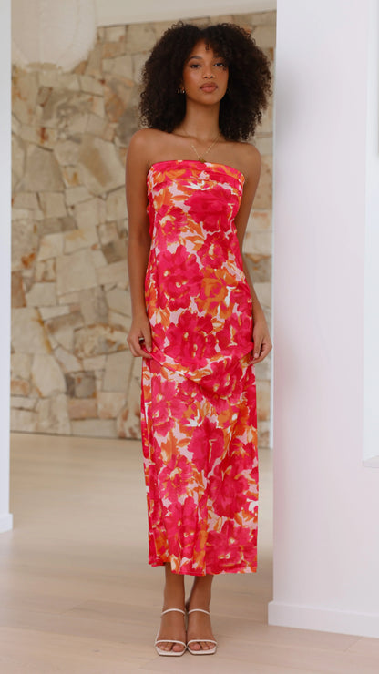 Miya Maxi Dress Pink Red Floral