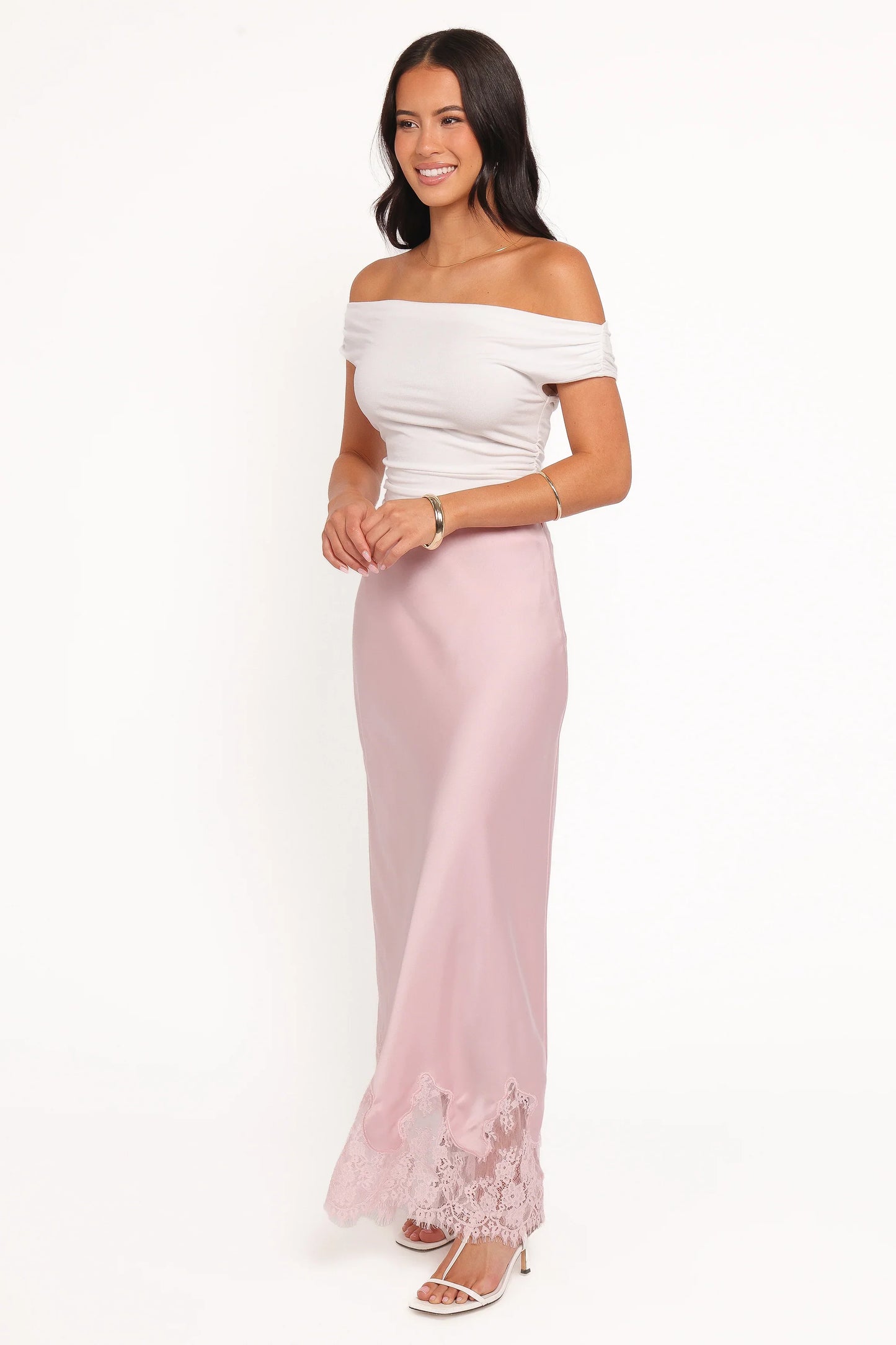Alira Lace Trim Midi Skirt Pale Pink