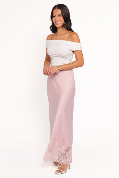 Alira Lace Trim Midi Skirt Pale Pink