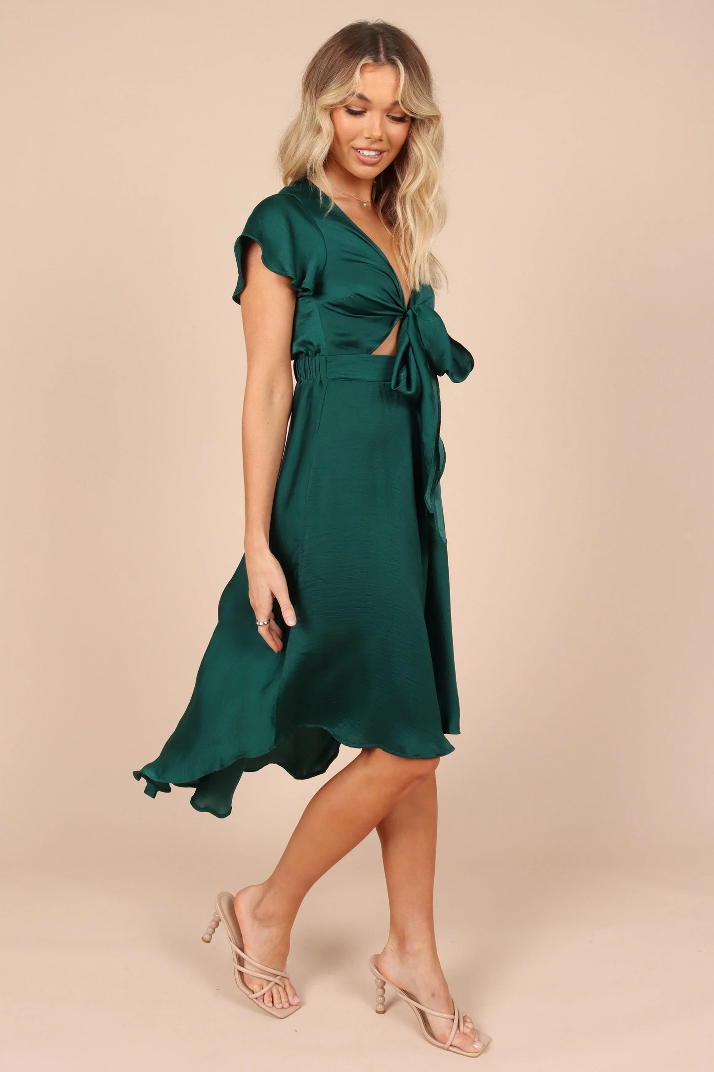 Amanda Hi Lo Tie Front Dress Emerald