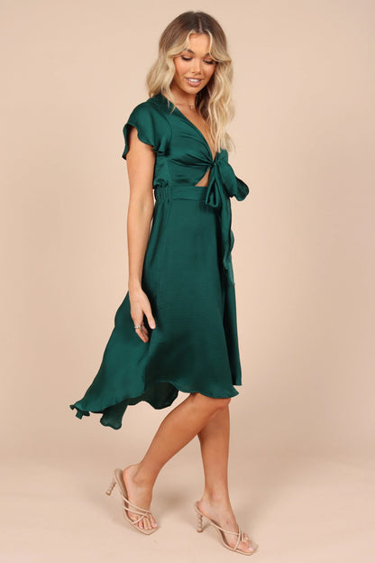Amanda Hi Lo Tie Front Dress Emerald