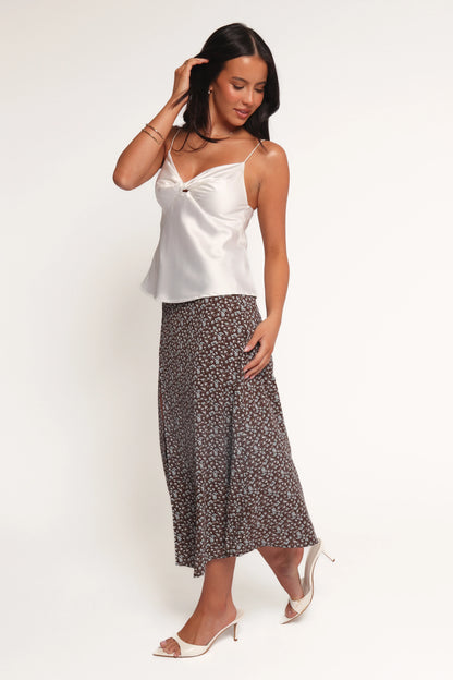 Willow Midi Skirt Brown Blue Floral