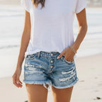 Mid Rise Ripped Distressed Denim Shorts
