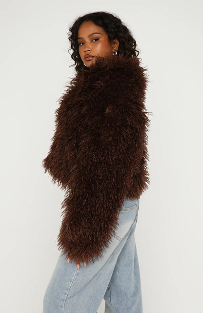 Weekend Away Faux Fur Jacket Chocolate